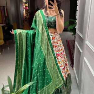 Women's Tussar Silk Patola Print Lehenga Choli Dupatta Set